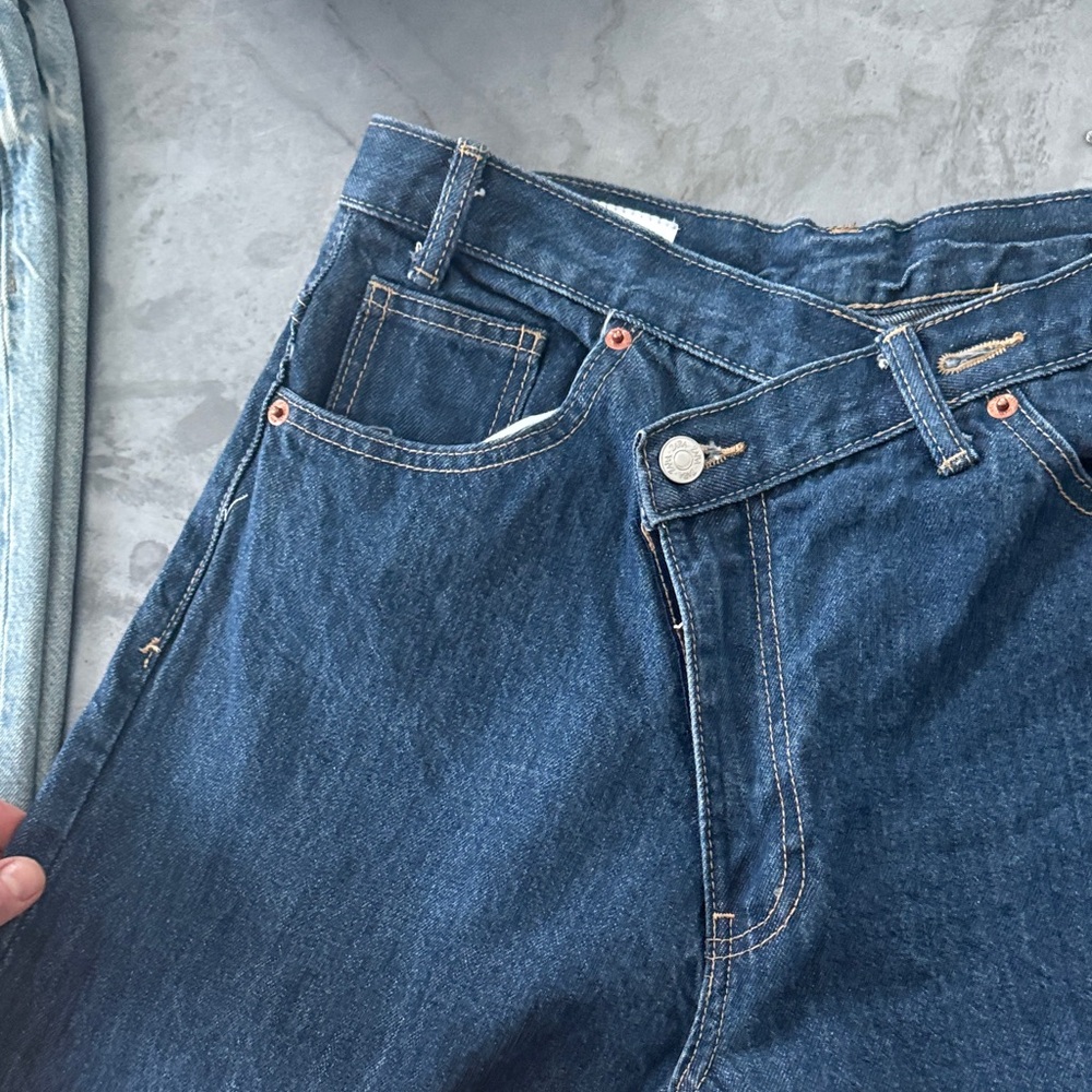 Zara Dark Blue Denim Jeans with fold over button